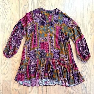 Common Collection Patchwork Bohemian Long Sleeve Dress in Multicolor Size Small